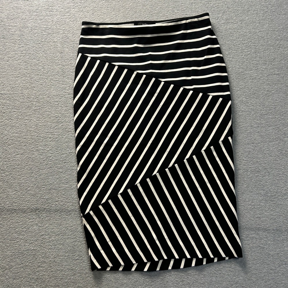 Mossimo‎ Pencil Skirt Womens XS Black White Striped Stretch Bodycon Career Wear